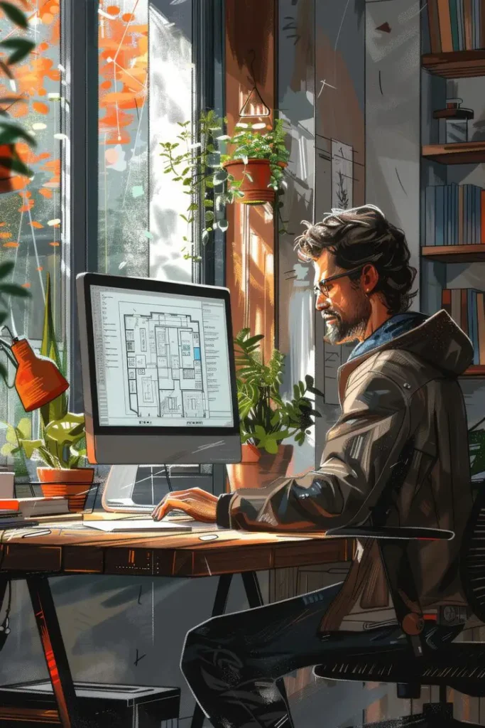 man designing apartment using modern technology